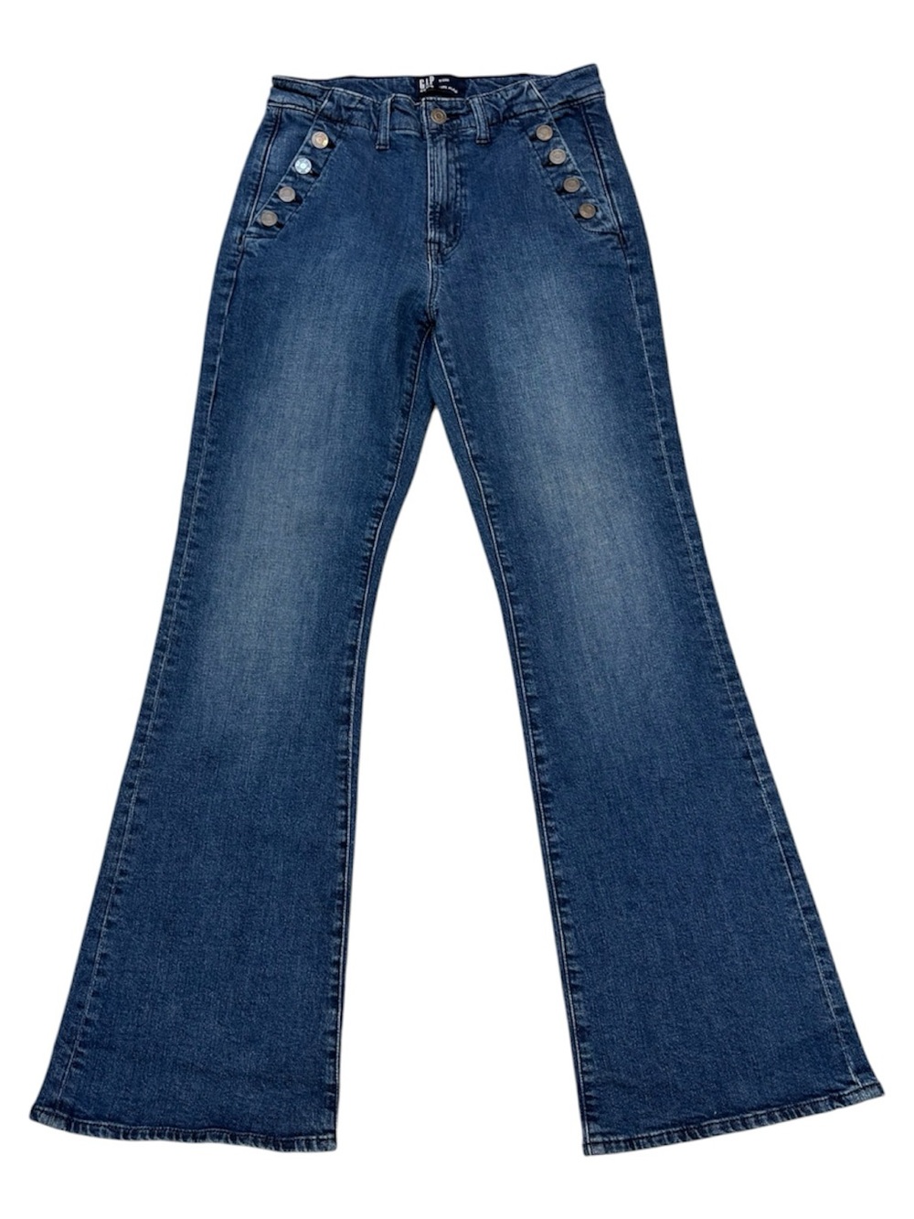 GAP High Rise 70s Flare Jeans Size 6 28R Sailor Retro Boho Medium Wash Denim